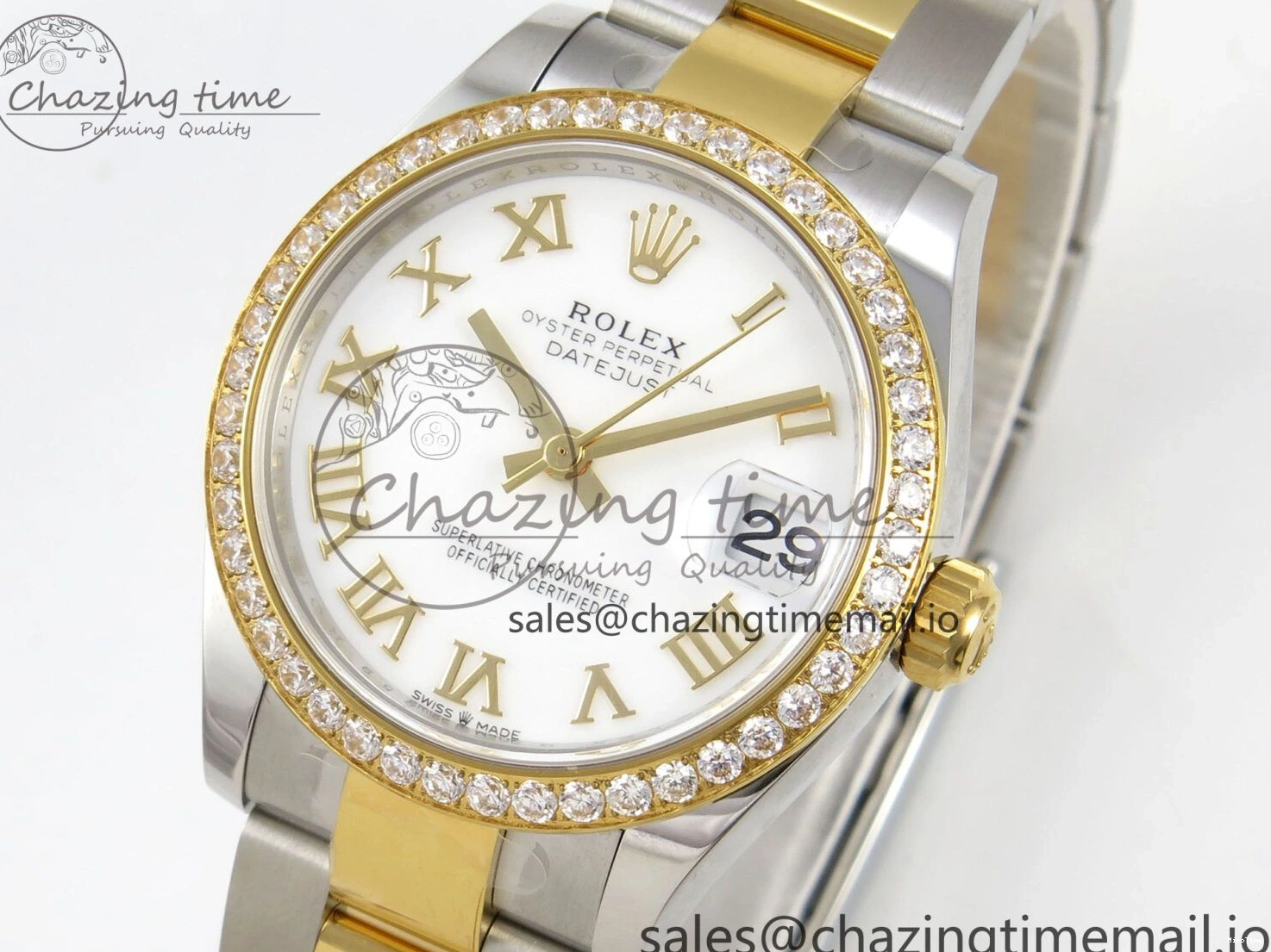 MiroTime 0511 DateJust 31 278383RBR THBF 1:1 Best Edition 904L Steel White Roman Dial Diamonds Bezel on SS YG Oyster Bracelet HZ Cal. Minimalist 44